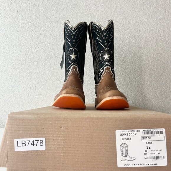 Lane RODEO HOUSTON Mens Cowboy Boots Size 12B Brown Leather Western Blunt Toe - Picture 13 of 14